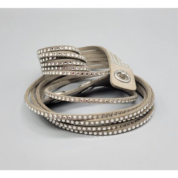 Authentic Swarovski Crystal Grey Suede Rhinestone Wrap Around Bracelet B1A - Picture 1 of 7